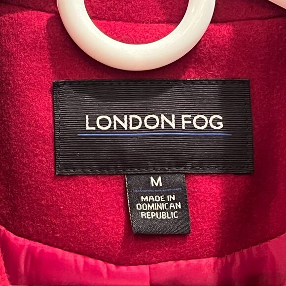 London Fog Red Wool Coat with Attached Plaid Fringe Scarf Women's Size Med EUC - Picture 4 of 15